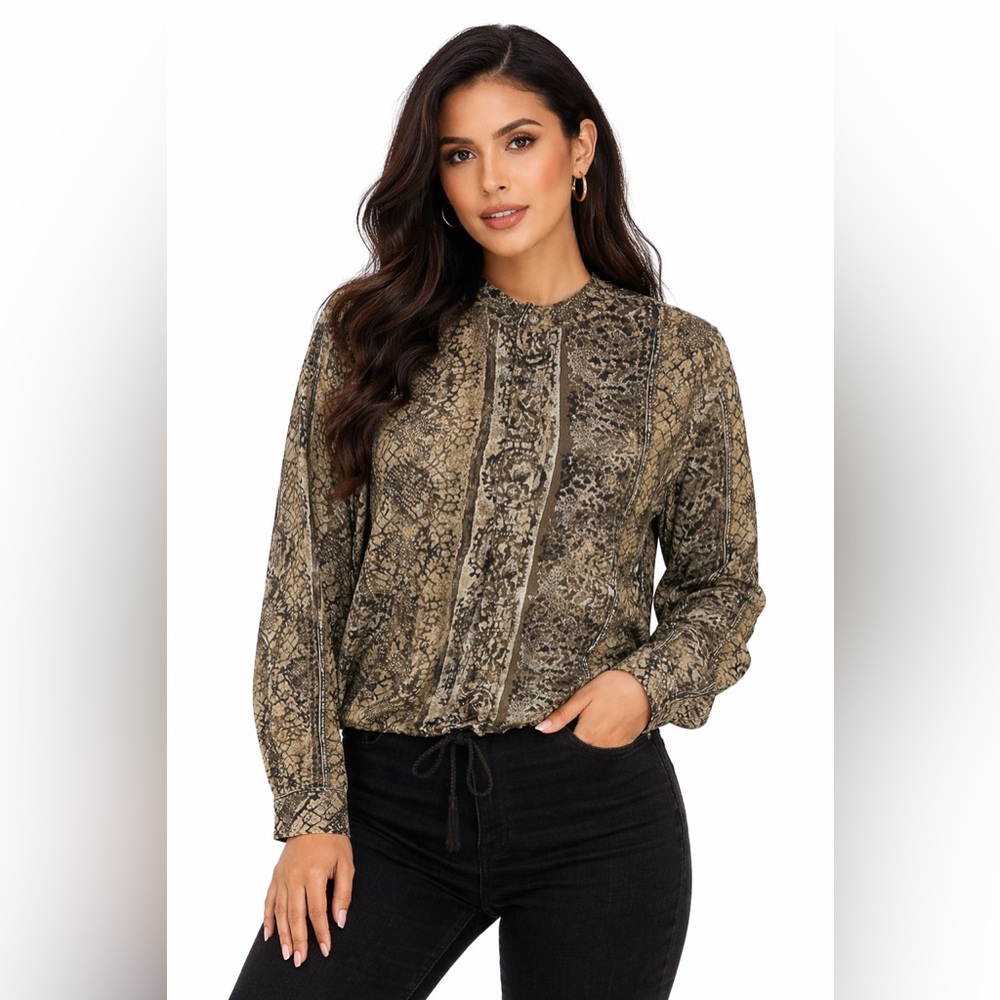 Vintage Xriss Xross Silk Snake Print Blouse XS Animal Print Top